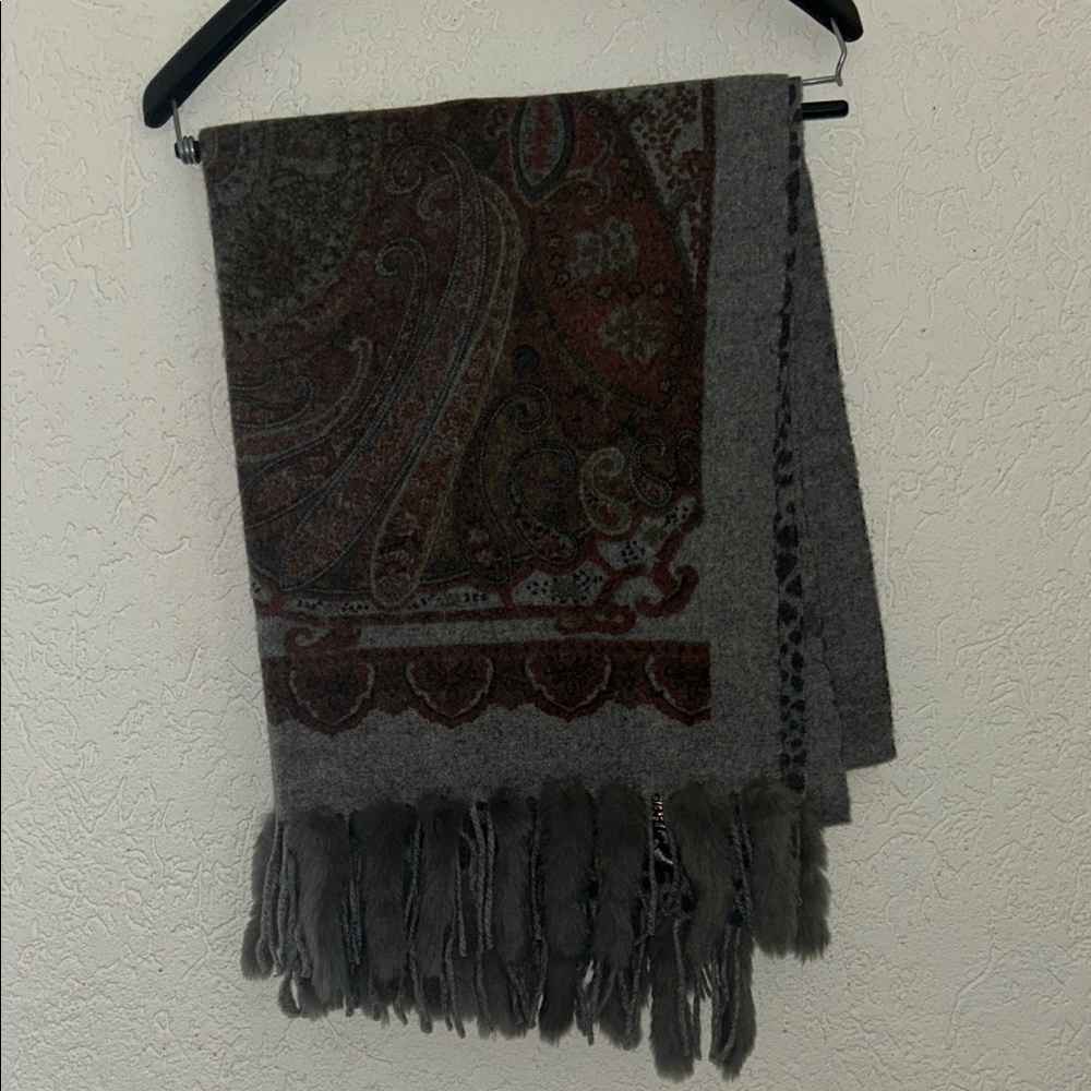 Paisley Patterned Gray and Brown Scarf